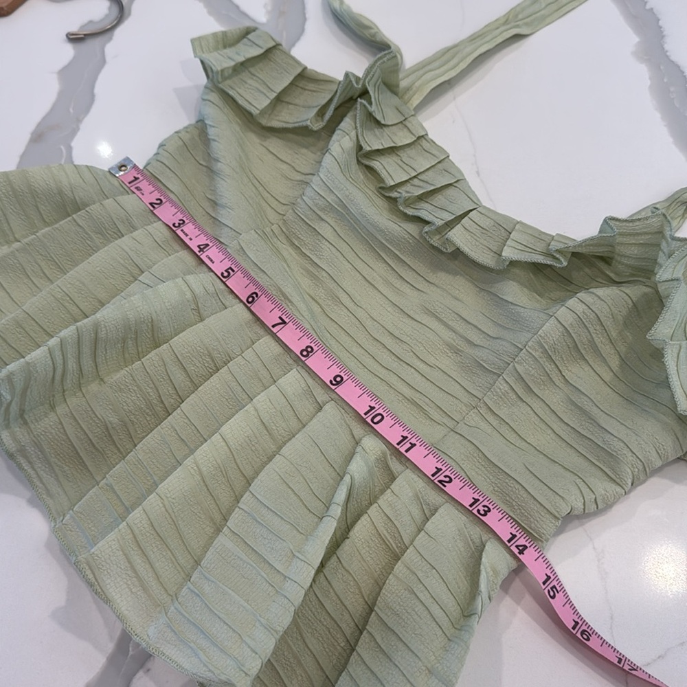 MARBLE Green Ruffled Smocked Tank Top M - Picture 5 of 10
